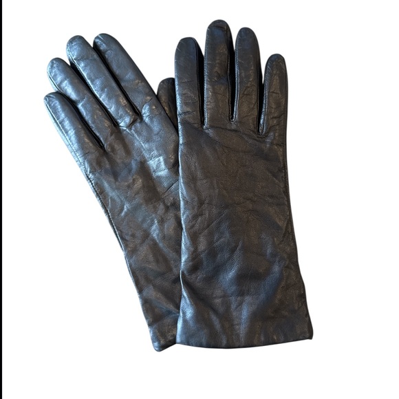 Genuine Black Leather Cashmere Lining Gloves Size 8 - Picture 6 of 7